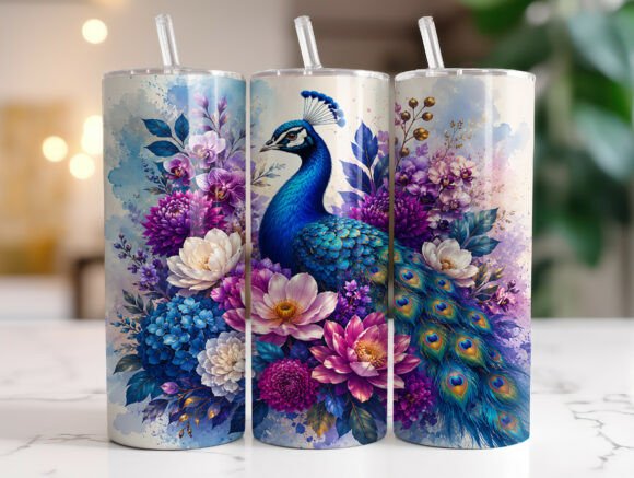 Download Peacock Floral Skinny Tumbler Wrap PNG - Skinny tumbler Collection