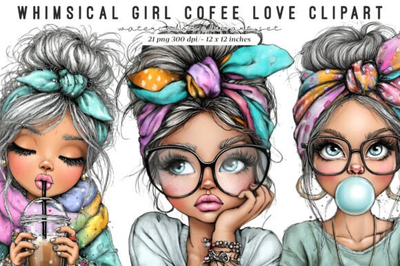 Download Whimsical Girls Cofee Love Clipart - Premium Resources