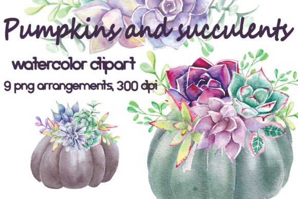 Download Watercolor Pumpkins and Succulents Png - Succulents png Collection
