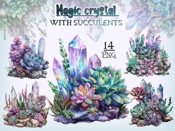Download Crystals with Succulents PNG Bundle - Succulents png Collection